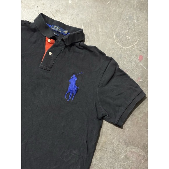 Polo Ralph Lauren Polo Shirt Mens Large Black Big Pony 3 Patch Custom Fit Logo - Picture 5 of 6